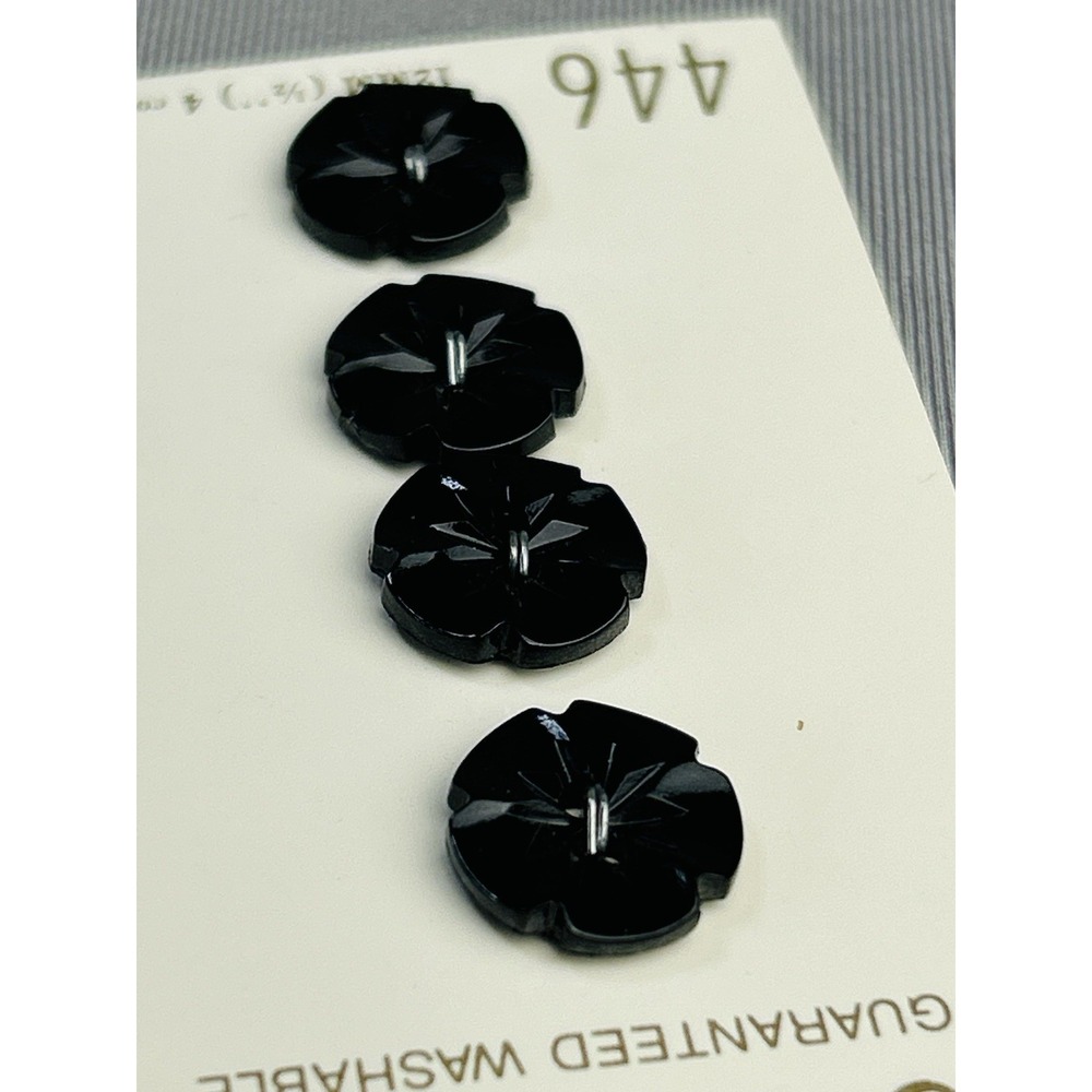 Black Flower Small Plastic Le Chic Buttons NEW On Card Set Of 4 - Picture 6 of 9
